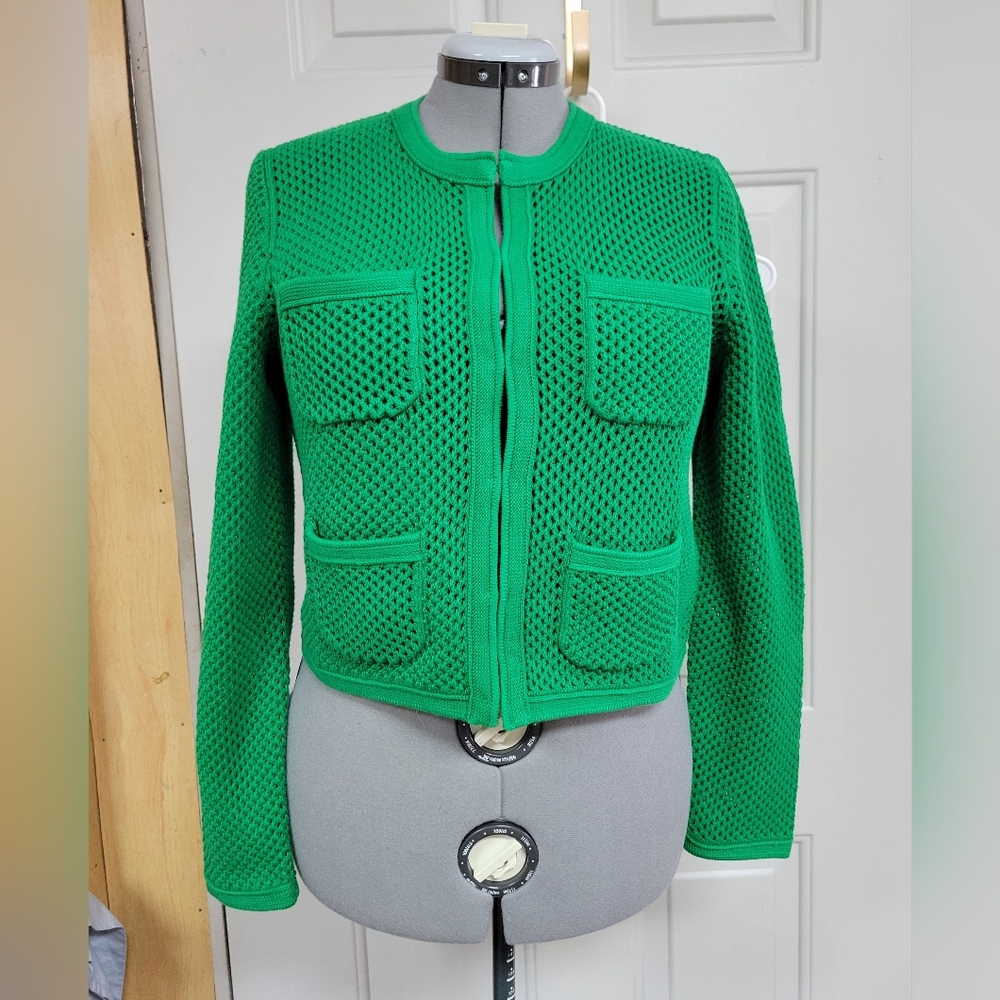 J. Crew Open pointelle-stitch cardigan